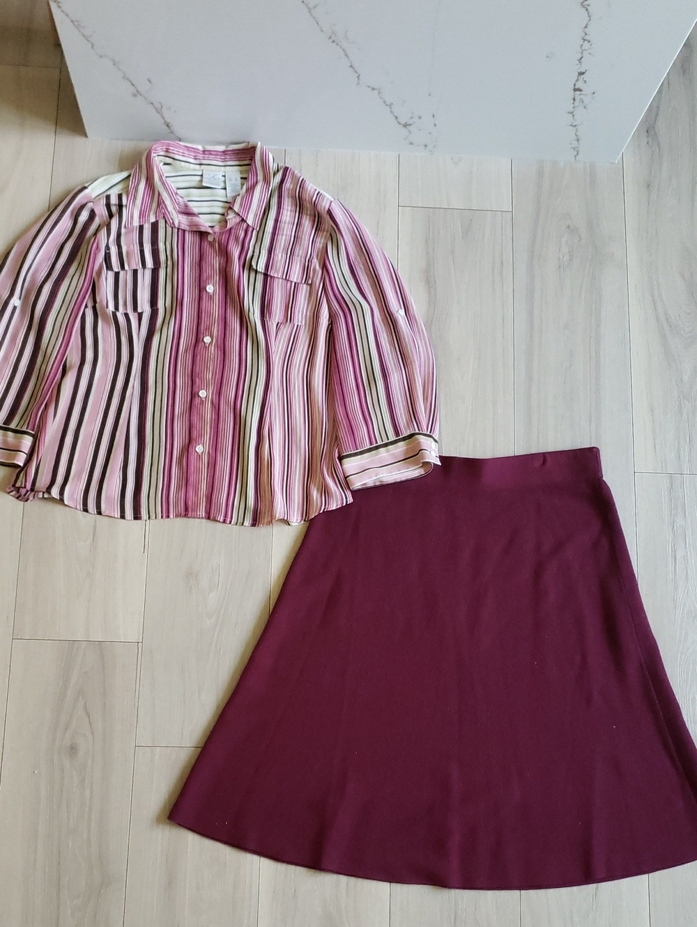 Liz Claiborne Striped Pink and Olive Button-Up Shirt